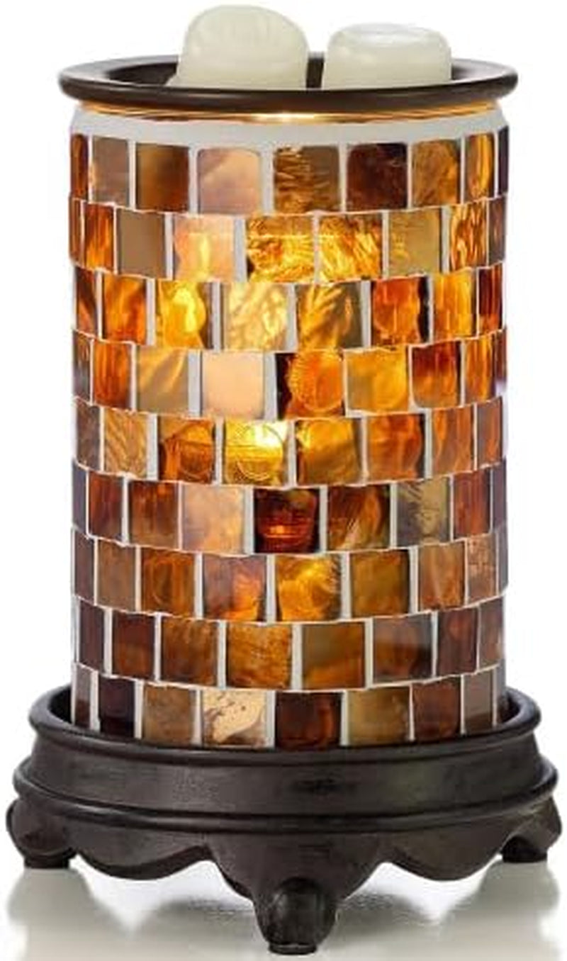 Wall Plug-In Wax Warmer for Scented Wax Mosaic Glass Radiant Sienna Electric Home Fragrance Warmer for Essential Oils Candle Wax Melts and Tarts Scent Warmer Night Light